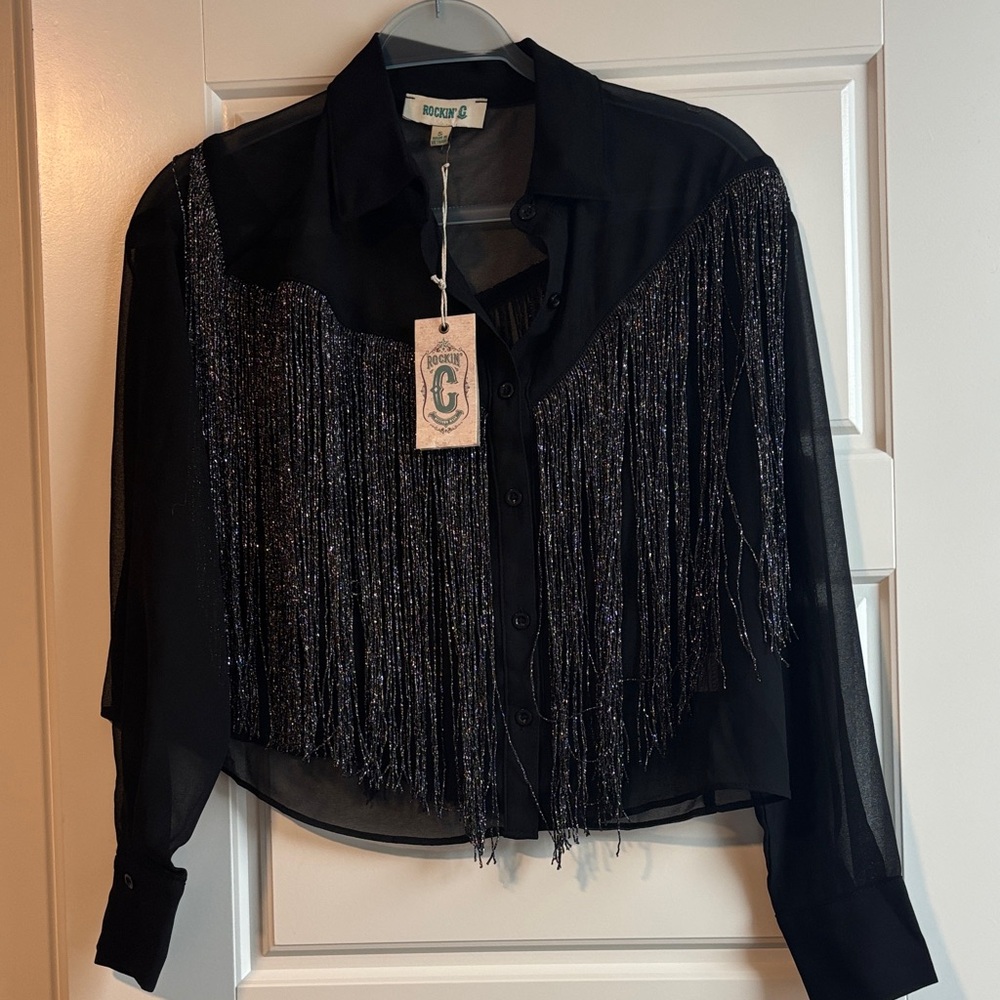 Elegant Black Fringe Blouse